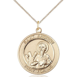 14kt Gold Saint Andrew the Apostle Medal Engraved Catholic Saint Jewelry