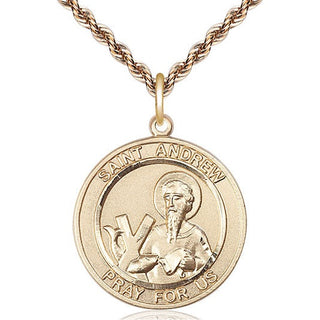 14kt Gold Saint Andrew the Apostle Medal Engraved Catholic Saint Jewelry