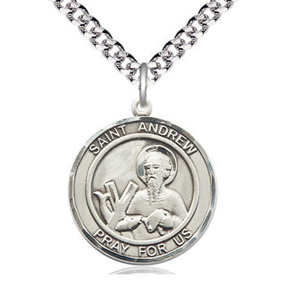 Pewter Saint Andrew the Apostle Medal Catholic Jewelry Engraved Catholic Saint Jewelry