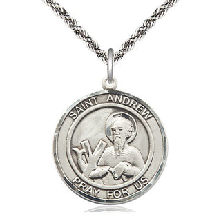 Sterling Silver Saint Andrew the Apostle Medal Catholic Jewelry Engraved Catholic Saint Jewelry