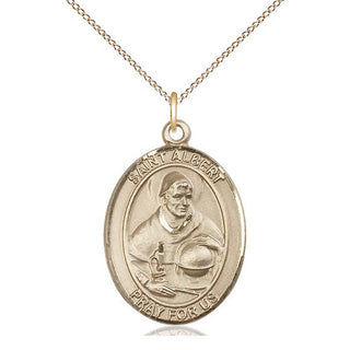 14kt Gold Saint Albert the Great Medal Engraved Catholic Saint Jewelry