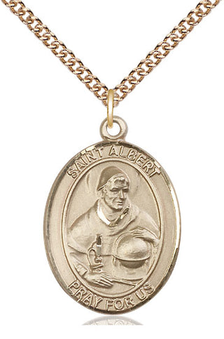 14kt Gold Saint Albert the Great Medal Engraved Catholic Saint Jewelry
