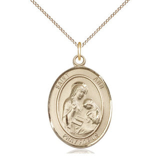 14kt Gold Saint Ann Medal Engraved Catholic Saint Jewelry