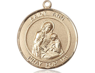 14kt Gold Saint Ann Medal Engraved Catholic Saint Jewelry