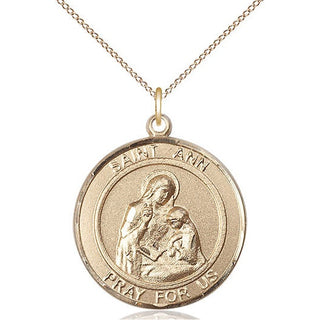 14kt Gold Saint Ann Medal Engraved Catholic Saint Jewelry