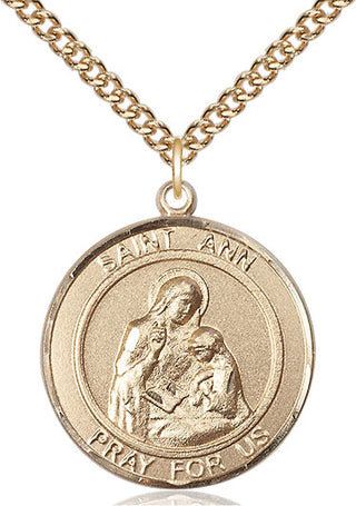 14kt Gold Saint Ann Medal Engraved Catholic Saint Jewelry