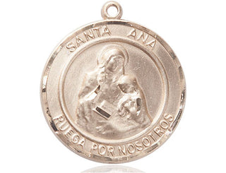 14kt Gold Filled Santa Ana Medal Engraved Catholic Saint Jewelry