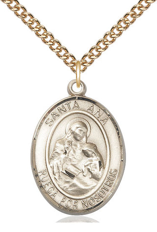 14kt Gold Santa Ana Medal Engraved Catholic Saint Jewelry