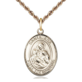 14kt Gold Santa Ana Medal Engraved Catholic Saint Jewelry