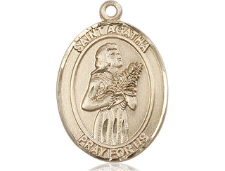 14kt Gold Filled Saint Agatha Medal Engraved Catholic Saint Jewelry