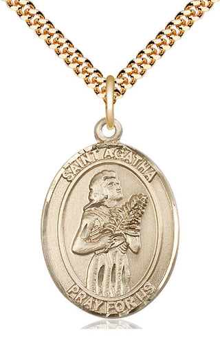 14kt Gold Filled Saint Agatha Medal Catholic Jewelry Engraved Catholic Saint Jewelry