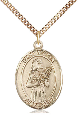 14kt Gold Saint Agatha Medal Engraved Catholic Saint Jewelry