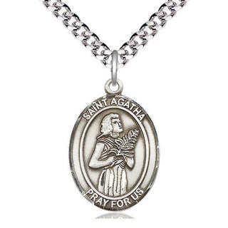 Pewter Saint Agatha Medal Catholic Jewelry Engraved Catholic Saint Jewelry