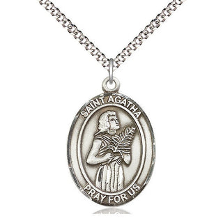 Pewter Saint Agatha Medal Catholic Jewelry Engraved Catholic Saint Jewelry