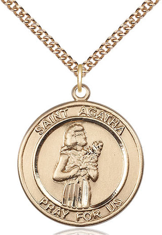 14kt Gold Filled Saint Agatha Medal Catholic Jewelry Engraved Catholic Saint Jewelry