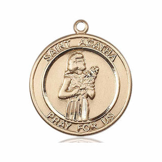 14kt Gold Saint Agatha Medal Engraved Catholic Saint Jewelry