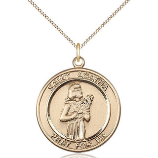 14kt Gold Saint Agatha Medal Engraved Catholic Saint Jewelry