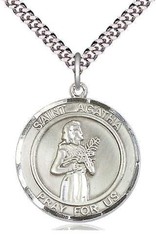 Sterling Silver Saint Agatha Medal Catholic Jewelry Engraved Catholic Saint Jewelry