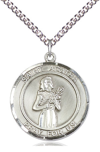 Sterling Silver Saint Agatha Medal Catholic Jewelry Engraved Catholic Saint Jewelry
