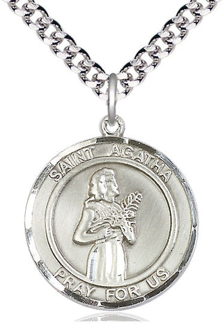 Sterling Silver Saint Agatha Medal Catholic Jewelry Engraved Catholic Saint Jewelry