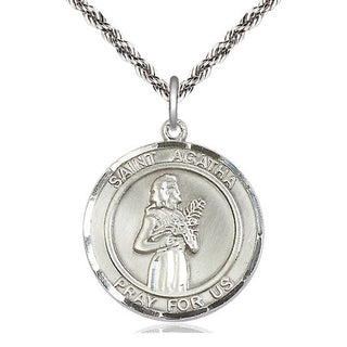 Sterling Silver Saint Agatha Medal Catholic Jewelry Engraved Catholic Saint Jewelry