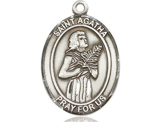 Pewter Saint Agatha Pendant on an 24-inch Light Rhodium Heavy Curb Chain Engraved Catholic Saint Jewelry