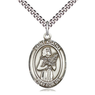 Pewter Saint Agatha Medal Catholic Jewelry Engraved Catholic Saint Jewelry