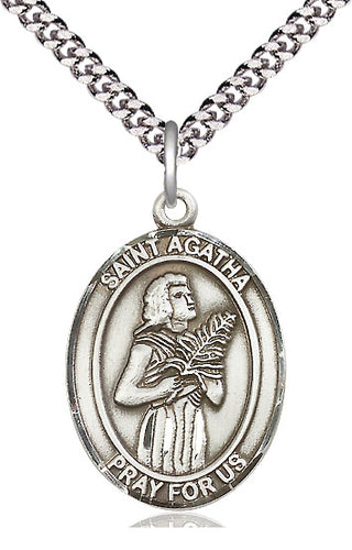 Sterling Silver Saint Agatha Medal Catholic Jewelry Engraved Catholic Saint Jewelry