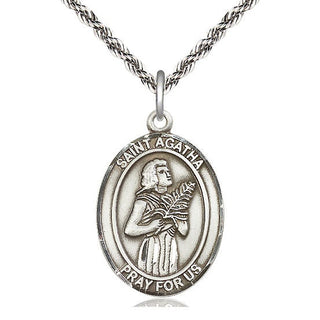 Sterling Silver Saint Agatha Medal Catholic Jewelry Engraved Catholic Saint Jewelry