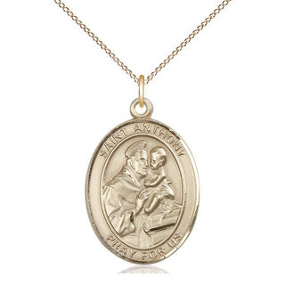 14kt Gold Saint Anthony of Padua Medal Engraved Catholic Saint Jewelry