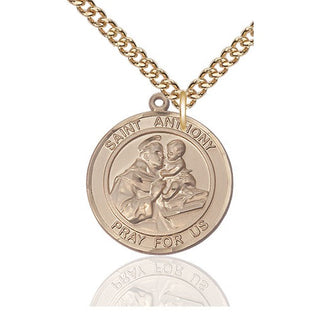 14kt Gold Saint Anthony of Padua Medal Engraved Catholic Saint Jewelry