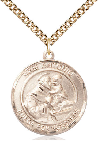 14kt Gold San Antonio Medal Engraved Catholic Saint Jewelry