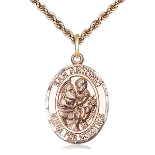14kt Gold San Antonio Medal Engraved Catholic Saint Jewelry