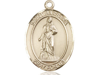 14kt Gold Saint Barbara Medal Engraved Catholic Saint Jewelry