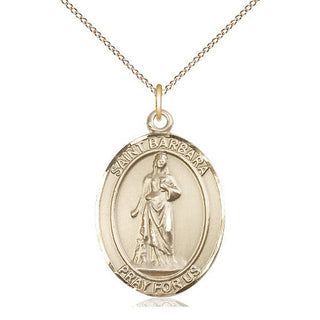 14kt Gold Saint Barbara Medal Engraved Catholic Saint Jewelry