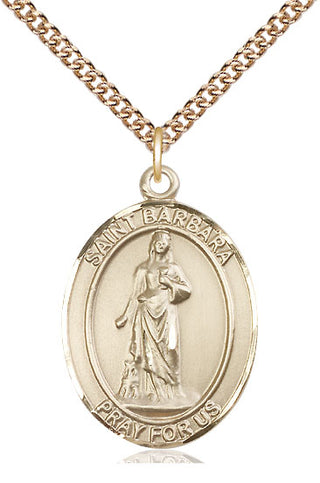 14kt Gold Saint Barbara Medal Engraved Catholic Saint Jewelry