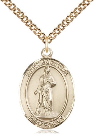 14kt Gold Saint Barbara Medal Engraved Catholic Saint Jewelry