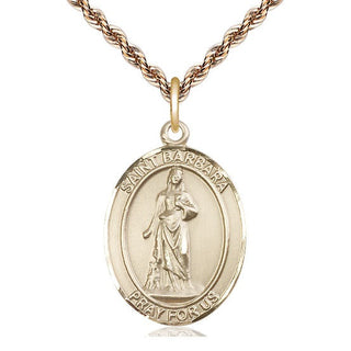 14kt Gold Saint Barbara Medal Engraved Catholic Saint Jewelry