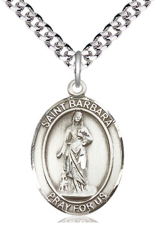 Pewter Saint Barbara Medal Catholic Jewelry Engraved Catholic Saint Jewelry