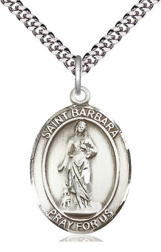 Pewter Saint Barbara Medal Catholic Jewelry Engraved Catholic Saint Jewelry