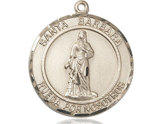 14kt Gold Santa Barbara Medal Engraved Catholic Saint Jewelry