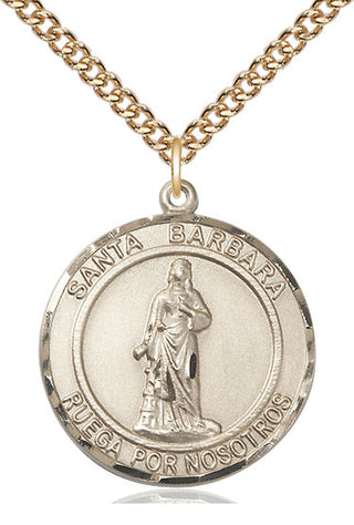 14kt Gold Santa Barbara Medal Engraved Catholic Saint Jewelry