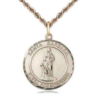 14kt Gold Santa Barbara Medal Engraved Catholic Saint Jewelry