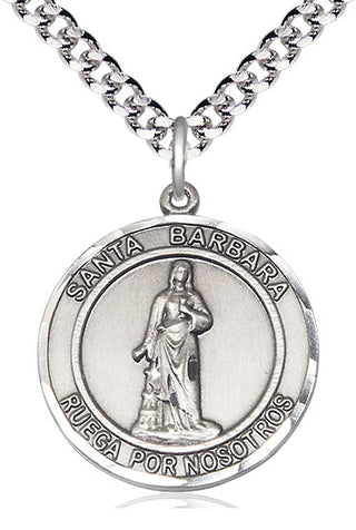 Sterling Silver Santa Barbara Medal Catholic Jewelry Engraved Catholic Saint Jewelry