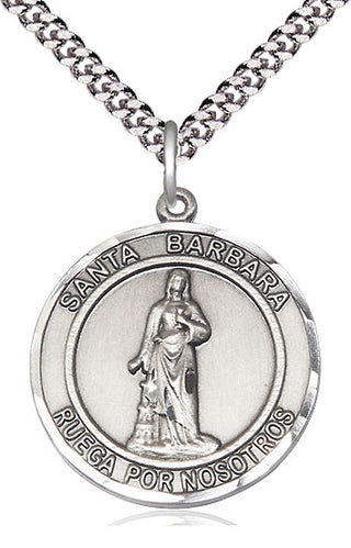 Sterling Silver Santa Barbara Medal Catholic Jewelry Engraved Catholic Saint Jewelry