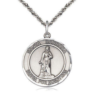 Sterling Silver Santa Barbara Medal Catholic Jewelry Engraved Catholic Saint Jewelry