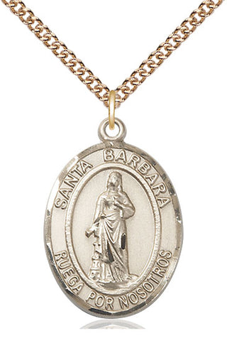 14kt Gold Filled Santa Barbara Medal Catholic Jewelry Engraved Catholic Saint Jewelry