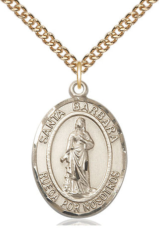 14kt Gold Filled Santa Barbara Medal Catholic Jewelry Engraved Catholic Saint Jewelry