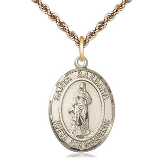 14kt Gold Filled Santa Barbara Medal Catholic Jewelry Engraved Catholic Saint Jewelry