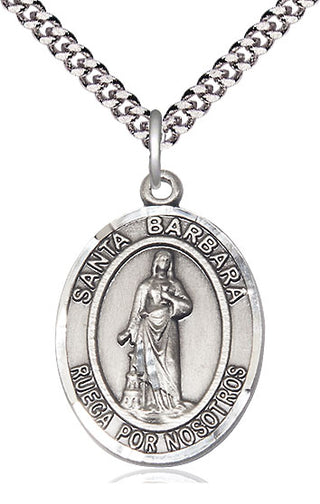 Pewter Santa Barbara Medal Catholic Jewelry Engraved Catholic Saint Jewelry